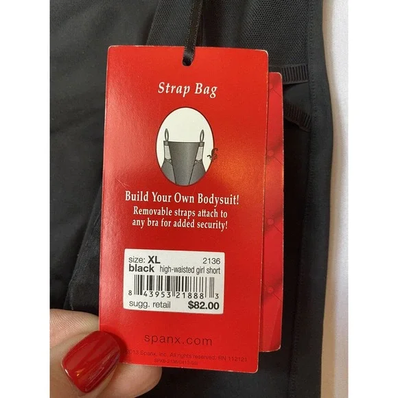 Spanx NWT Girl Short Soft Black Shape Nylon Spandex Womens Large XL strap bag - Picture 3 of 6